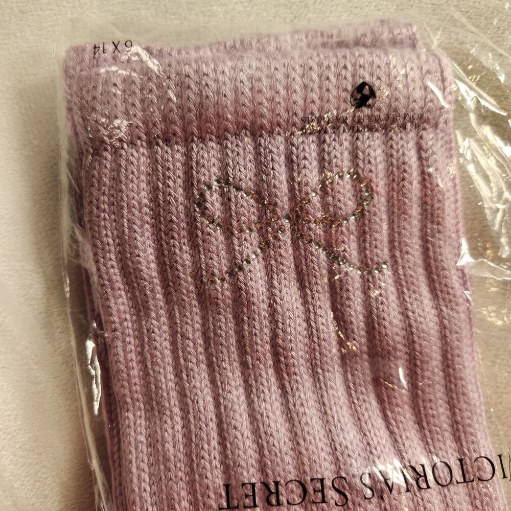 NWT Victoria's Secret PINK Silky Soft Purple Bow Bling Crew Socks - Coquette - Picture 2 of 4
